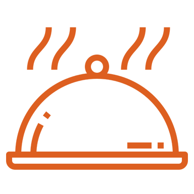 An illustration of a covered food plate with steam rising, indicating hot food.