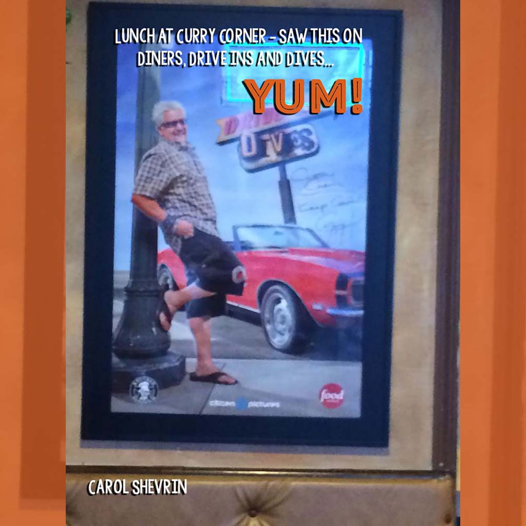 A bright and colorful advertisement for the "Curry Corner" restaurant, showcasing its flavorful dishes.